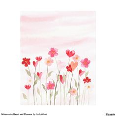 watercolor painting of pink and red flowers