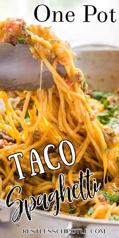 the cover of one pot taco spaghetti