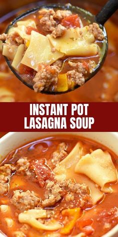 instant pot lasagna soup in a white bowl