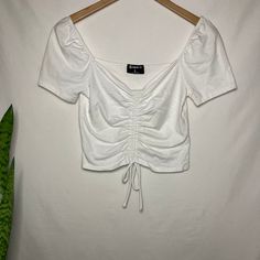 Popular 21 | Juniors White Front Scrunch Crop Top. Ruched, Tie Front. Stretchy. Size Large | L. New Without Tags. No Stains, Holes Or Flaws. X Offers Accepted Or Countered X Smoke + Pet Free Home X 1-2 Days Shipping X Bundle Discounts, Measurements Or Any Other Questions, Feel Free To Contact Us. E171 Stretch Cropped Top With Drawstring, Stretch Tops With Drawstring For Day Out, Stretch Drawstring Tops For Day Out, White Ruched Stretch Crop Top, Casual Fitted Crop Top With Drawstring, White Ruched Fitted Crop Top, White Drawstring Crop Top For Spring, Casual White Ruched Crop Top, Casual Ruched Crop Top For Day Out