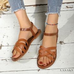 Lasaky - Cozy Flip Flop Shoes Casual Brown Sandals With Flat Heel, Casual Ankle-high Sandals With Cushioned Footbed, Casual Brown Flat Sandals, Casual Ankle-high Sandals For Fall, Trendy Ankle-high Sandals For Fall, Trendy Ankle-high Fall Sandals, Brown Ankle-high Sandals For Fall, Ankle-high Brown Sandals For Fall, Casual Brown Ankle-high Sandals