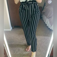 Black And White Striped. Tapered At The Bottom. Pockets On The Side. Would Keep, But Her A Tad Too Tight At The Waist. Forever 21 Casual Bottoms For Date Night, Casual Forever 21 Bottoms For Date Night, Trendy Forever 21 Bottoms For Date Night, Chic Forever 21 Bottoms For Date Night, Casual Date Night Bottoms From Forever 21, Forever 21 Bottoms For Date Night, Casual Summer Pants For Date Night, Chic Forever 21 Pants For Night Out, Forever 21 Black Bottoms For Workwear