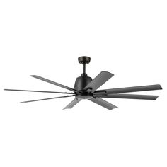 a black ceiling fan with four blades on it