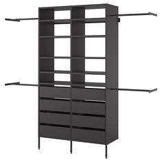 a black bookcase with three shelves on each side