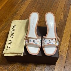 They No Longer Make This Style . They Were Only Worn Once . Excellent Condition In Box Sz 38 Luxury White Flat Heels, Designer White Patent Leather Sandals, Designer White Flat Heels, Shoes Louis Vuitton, Louis Vuitton Multicolor, Louis Vuitton Shoes, Selling On Poshmark, Salvatore Ferragamo Flats, Luxury Items