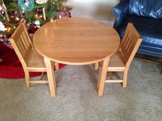 "If you live in Hawaii or Alaska, message us for shipping.  Shipping in this listing will not cover the cost of shipping outside the continental USA; we'd be happy to set up a listing for purchase. ..  2 Chairs & Table - Made to Order ..  Honey Brown stain ..  easy-care, moisture resistant finish 2 CHAIRS - 12\" seat height Our Red Oak Child's School Chairs are reminiscent of a 1930's school chair constructed in the Arts & Crafts or Mission Style. Back leg is canted to add stability. We are so confident in the quality of our chairs, WE  GUARANTEE  THEM  AGAINST BREAKAGE AND MATERIAL DEFECT  FOR LIFE.     If they are returned to us, we will repair or replace them at no charge. TABLE - 30\" diameter x 22\" high We designed the Red Oak Child's Table as a companion for our School Chair. The ch Round Kids Table, School Chair, Kids Desks, School Chairs, Childrens Table, Mission Style, Honey Brown, Kid Table, Kids Set