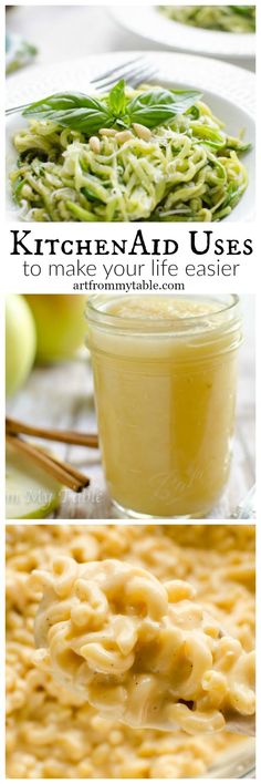 the ingredients to make homemade macaroni and cheese are shown in this collage