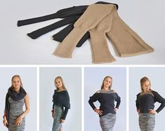 four photos of different types of gloves and leggings, including one woman's hands on her hips