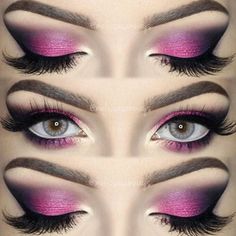 Sexy Eyes Makeup Looks For Every Occasion ★ Pink And Black Eye Makeup, Colorful Makeup Tutorial, Glam Eyeshadow, Maquillage Yeux Cut Crease, Eye Makeup Cut Crease, Ball Makeup, Black Eye Makeup, Purple Smokey Eye, Black Smokey Eye