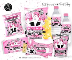 pink and black packaging design for sweet treats