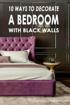 14 Tips For Decorating With Black Bedroom Walls Black Bedroom Walls, Bedroom Bookcase, Painted Ceilings, Black Bedroom Design, Black Bedroom Decor, Bookshelves In Bedroom, Black Rooms