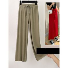 Stay cool and stylish this summer with our Women's Ice Silk Ankle Length Casual Summer Pants. These pants are perfect for the modern woman who wants to stay comfortable while looking great. The straight pant style and solid pattern keep it simple and versatile, while the high waist provides both comfort and coverage. The drawstring closure allows you to adjust the fit to your liking, and the loose fit makes them perfect for those hot summer days. The ankle length provides a modern touch, making Ankle-length Loungewear Pants In Solid Color, Casual Loungewear Bottoms With No Elasticity, Casual Stretch Capris In Solid Color, Ankle-length Wide Leg Loungewear Pants, Summer Solid Color Straight Leg Capris, Casual Solid Color Ankle-length Wide Leg Pants, Comfortable Non-stretch Solid Wide Leg Pants, Casual Solid Color Capris For Loungewear, Casual Solid Color Loungewear Capris