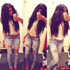 ❤️ Cute Jeans, Girl Swag, Dope Outfits, Glam Rock, Fashion Addict, Fashion Killa, Cute Fashion, Ripped Jeans