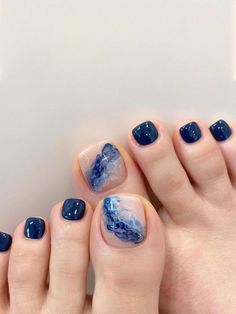 Real Nail Ideas Short, Royal Blue Pedicure, Pedicure Azul, Blue Toe Nails, Pedicure Designs Summer, Simple Toe Nails, Fake Toenails