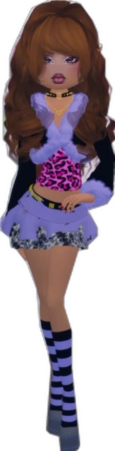 a digital drawing of a woman with red hair and blue dress holding a pink leopard print purse