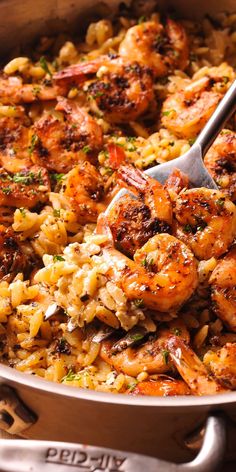 Shrimp Orzo in Creamy Wine Sauce Recipes For Dinner Shrimp, Dinner Shrimp Recipes, Creamy Wine Sauce, Easy Seafood Dinner, Shrimp Orzo, Shrimp And Rice, Seafood Appetizers