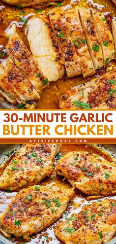 Need a quick and easy dinner? Here's a 30-minute recipe for garlic butter chicken! Bathed in a rich garlic butter sauce with a splash of wine, these boneless chicken breasts have so much flavor! Sauced Chicken Recipes, Garlic Butter Chicken Skillet, Chicken Recipes Garlic Butter, Browned Butter Chicken, Chicken In Butter Sauce, Keto Recipes Chicken Breast, Easy Chicken Breast Recipes For Dinner, Oven Baked Garlic Butter Chicken, Best Boneless Chicken Breast Recipes