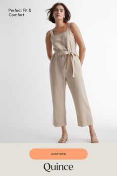 One and done. Just add accessories for an effortlessly cool utilitarian-chic look. Our square-neck linen jumpsuit from our best-selling European linen collection couldn’t be simpler with adjustable shoulder straps and self-tie belt for a perfect fit. Did we mention it’s also super comfy, breathable, and lightweight?  | Quince | Women's 100% European Linen Square Neck Jumpsuit in Driftwood, Size XS Spring Linen Jumpsuits And Rompers For Work, Chic Beige Linen Jumpsuits And Rompers, Spring Linen Belted Jumpsuits And Rompers, Summer Linen Belted Jumpsuits And Rompers, Summer Workwear Jumpsuits And Rompers With Adjustable Straps, Casual Linen Belted Jumpsuits And Rompers, Casual Linen Jumpsuits And Rompers For Work, Chic Linen Jumpsuits And Rompers With Tie Waist, Summer Linen Jumpsuits And Rompers With Adjustable Straps