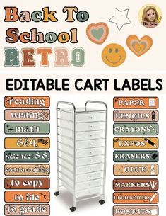 back to school retro editable cart labels for children's crafts and crafting