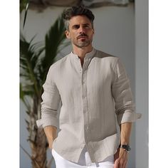 Season:Spring   Fall; Fabric:100% Linen; Sleeve Length:Long Sleeve; Look After Me:Wet and Dry Cleaning,Washable; Gender:Men's; Style:Comfort,Casual,Basic; Tops Type:Beach Shirt,Button Up Shirt,Linen Shirt,Shirt; Occasion:Outdoor,Daily,Vacation; Pattern:Plain; Neckline:Stand Collar; Listing Date:02/23/2024; Bust:; Length:; Shoulder Width:; Sleeve: Collar Shirts Outfits Men, Mens Casual Shirt Outfits, Gents Shirts Design Casual, Casual Shirt Outfits For Men, Shirt Models For Men, Men’s Linen Shirt, Dress For Men Casual, Shirts For Men Designer Casual, Man Shirt Design