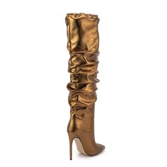 Shop Bronzing-gold Shiny Fashion Knee High Boots Pointed Toe Stiletto Heel Slouch Boots color Golden for Anniversary, Dancing Club, Going out with worldwide Free shipping & Free return. Gold Knee-high Boots For Fall, Gold Round Toe Heels For Night Out, Gold Pointed Toe Knee-high Boots For Party, Gold Pointed Toe Boots For Fall, Gold Heeled Boots With Round Toe For Winter, Gold Heeled Boots With Round Toe For Fall, Gold Round Toe Heeled Boots For Fall, Gold Heels With Wrapped Heel For Parties, Glamorous Gold Heeled Boots For Party