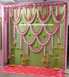 Indian Baby Shower Decorations, Leaf Decor Wedding, Hindu Wedding Decorations, Small Wedding Decor, Simple Stage Decorations, Home Flower Decor, Diwali Decorations At Home, Wedding Decor Photos, Wedding Background Decoration