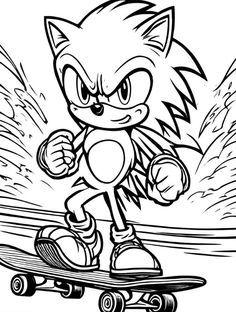 sonic the hedgehog on a skateboard coloring page