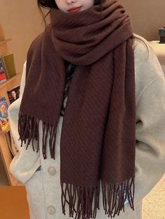 Brown Scarf Outfit, Weird Collections, Scarf Aesthetic, Wool Scarves, Scarf Autumn, Brown Scarf, Big Scarf, Scarf Wool, Brown Scarves