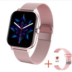 an image of a smart watch with pink band and gift box for the apple watch