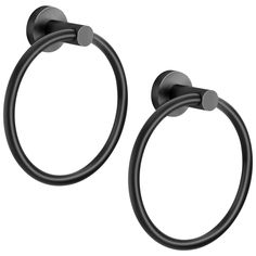 pair of black towel rings on white background with clippings for use in bathroom