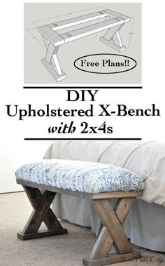 an upholstered bench with 2x4's is shown in this advertisement