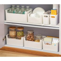 an organized pantry with containers and food items