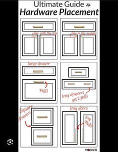 the ultimate guide to hardware placement for kitchen cabinets and drawers, with instructions on how to install