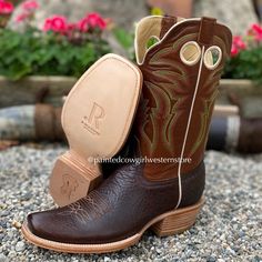 Don't miss out on this hand crafted Hickory Brown Cowhide narrow square toe boot with a leather stacked cowboy heel, and an 11” Cinnamon Sinatra shaft. You will fall in love with the R. Watson extreme comfort system, the sleek look of the leather outsole, and the 10 row stitch pattern. RW8023 11" Shaft 1 3/4" Heel 16" Calf Circumference Measurements were taken from a size 9D. Please note that measurements may vary with size. ALL R. WATSON BOOTS RUN GENEROUS! WE RECOMMEND YOU SIZE DOWN A HALF SIZ Western Style Square Toe Boots For Western-themed Events, Rugged Fitted Boots For Rodeo, Fitted Country Boots For Rodeo, Western Style Fitted Boots For Country Events, Fitted Country Style Boots For Rodeo, Fitted Western Boots For Country Events, Country Style Snug Fit Boots For Rodeo, Rustic Fitted Boots For Rodeo, Country Style Fitted Snip Toe Boots