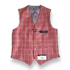 Nwt Van Heusen Pink Plaid Vest! Size Medium. Front Side Is A Peachy Pink Plaid, And The Back Is A Multicolored Paisley. (A) Pink Spring Vest For Workwear, Pink Spring Vest For Work, Spring Workwear Pink Vest, Fitted Pink Vest For Fall, Pink Fitted Vest For Winter, Pink Fitted Sleeveless Outerwear, Rainbow Plaid Vest, Fitted Pink Vest Outerwear, Grey Suit Vest