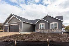 a house is being built in the middle of a field with dirt on the ground