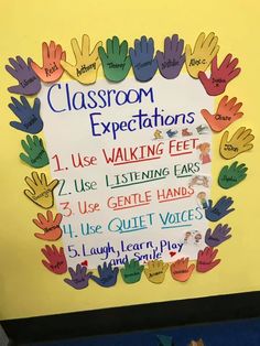 a classroom bulletin board with handprints on it