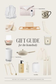 the gift guide for the homebozy is shown in white and features items from all over the world