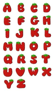 the letters and numbers are made up of strawberries