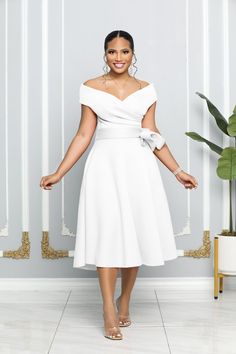 Elegant Off Shoulder with Sashes A Line Dresses White Belted Midi Dress For Evening, Chic Dress With Bow Detail, Spring Wedding Belted Midi Dress, White Belted Midi Dress For Party, Elegant White Dresses With Sashes, White Tie Waist Dress For Formal Occasions, Elegant Summer Dress With Sashes, White Summer Dresses With Sashes, Summer White Dresses With Sashes