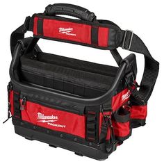 the milwaukee tool bag is red and black