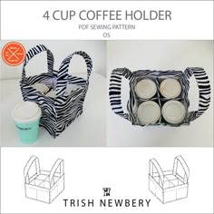 four cup coffee holder patterns and instructions to make them look like they are in the same bag