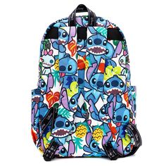 WondaPop Disney Nylon Backpacks are known for their whimsical Disney prints and designs. This beautiful, colorful backpack features coolartistic renderings of Stitch along with all his tropical trimmings. This is truly a beautiful art piece! The bag hasfabric straps for putting pins on. Casual Backpack With Cartoon Print For Back To School, Casual Backpack With Cartoon Print For School, Cartoon Style Multicolor Backpack, Cartoon Style Multicolor Standard Backpack, Multicolor Cartoon Backpack For Travel, Casual Backpack With Character Print For Back To School, Cartoon Multicolor Travel Backpack, Casual Character Print Backpack For Back To School, Cartoon Style Multicolor Travel Backpack