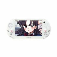 a white nintendo wii game system with anime characters on it