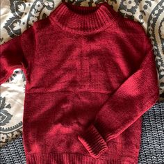 Knit Sweater In Wine Red Color, S/M. Brand New, Never Worn. Cream Turtleneck Sweater, Cream Turtleneck, Wine Red Color, Red Knit Sweater, Puff Sleeve Sweater, Hem Sweater, Knit Crop, Green Sweater, Ribbed Sweater