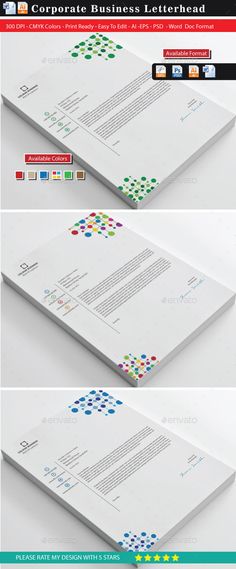 three different business letterheads on top of each other, with the same color and font