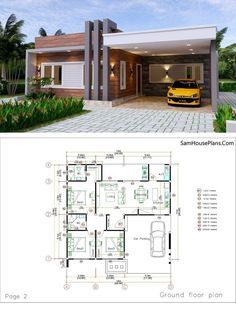 two story house plan with 2 car garage and living room in the front, from top to bottom