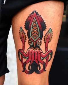 an octopus tattoo on the thigh