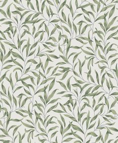 a green and white wallpaper with leaves on it