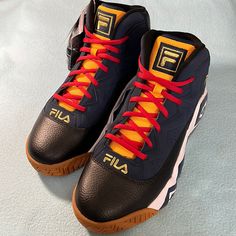 Fila Mb Retro Basketball Shoes Sneakers Color - Navy / Gold Style - 1bm01865-410 Size - 11 *** Brand New New To Poshmark? Use Code @Iceskatingmom To Get $10 Off Your First Purchase!!! Retro High-top Basketball Shoes With Rubber Sole, Blue Non-slip Basketball Shoes For Streetwear, Fila Basketball Shoes, Yellow Fade-resistant Basketball Shoes With Round Toe, Fila Racer For All, Fila Running Shoes, Mens Sport Sneakers, Retro Basketball Shoes, Orange Sneakers